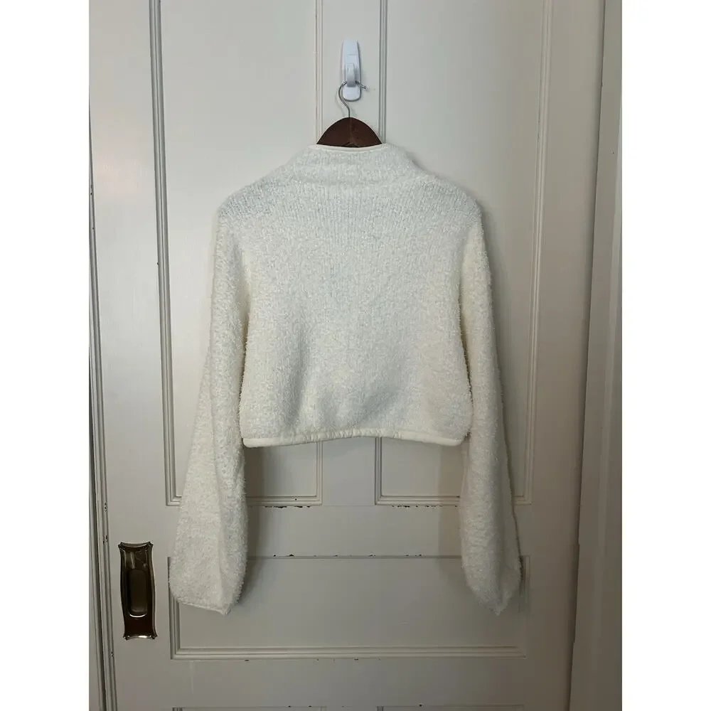 Skims Teddy Cropped Full Zip Fleece Jacket Womens Size S/M Ivory Comfort NWT - Picture 2 of 8